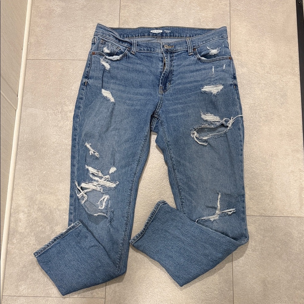 Old Navy Blue Distressed Boyfriend Jeans